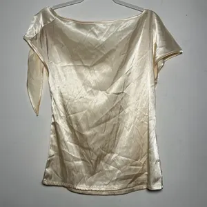 VIDUSSA Womens Cream Satin‎ Cowl Neck Knot Detail Short Sleeve Top Size S thumbnail 2