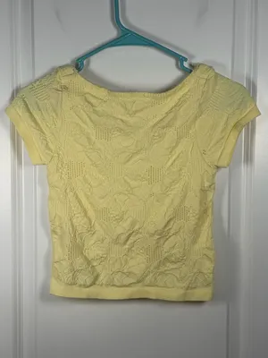 Altar'd State Intimates Yellow Floral Textured Lace Cap Sleeve Crop Top thumbnail 3