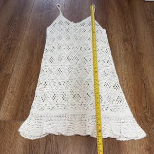 Aerie Crochet Knit Midi Dress Boho Ruffle Hem Beach Coverup Cream Festival sz M‎ thumbnail 6