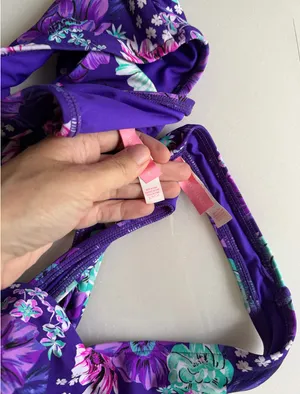 Victoria's Secret Purple Floral Print Thong and Off Shoulder Bikini Set thumbnail 4