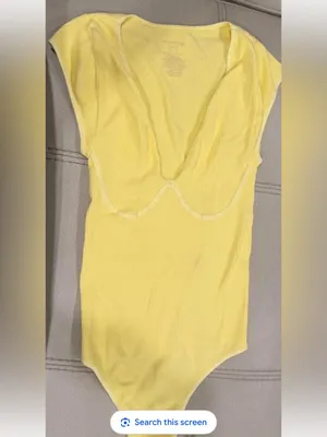 Free People Ribbed limoncello V-Neck bodysuit sz L thumbnail 3