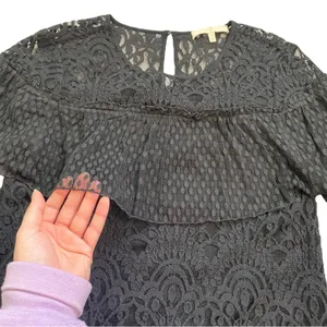 7 For All Mankind Black Sheer Ruffled Blouse with Bell Sleeves thumbnail 5
