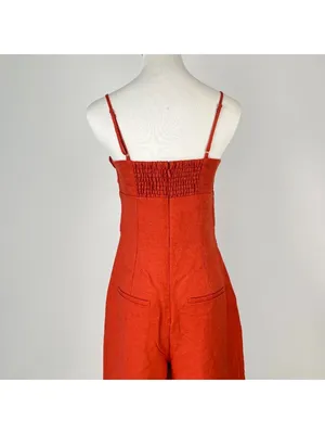 NWT Farm Rio Red 3D Petals Bodice Euroflax Premium Linen Jumpsuit Sz M Wide-Leg thumbnail 9