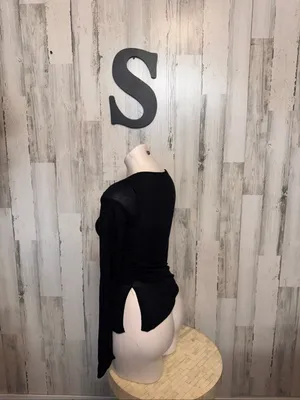 ZARA Asymmetric Cutout Ruched Long Sleeve Top Womens S Black Shimmer Sheer thumbnail 2