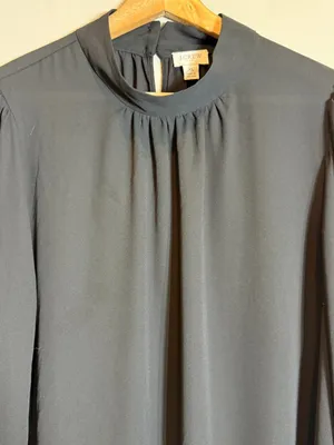 J. Crew Long-Sleeve Shirred Mockneck Top Blouse Women's XL Black Career Preppy thumbnail 7