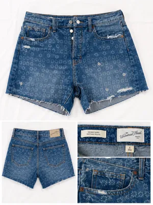 Universal Thread Denim Floral-Print High-Rise Jean Shorts - Blue thumbnail 2