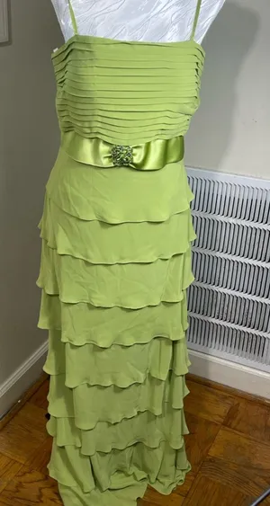 Vintage Lime Green Tiered Chiffon Gown autumn wedding quest banquet dress size thumbnail 1