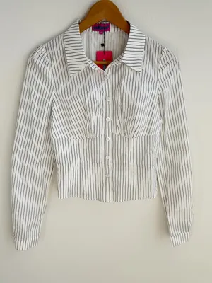 Edikted Striped Button Front Corset Shirt Top Black White XS NWT thumbnail 1