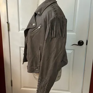 Women’s Faux Suede Moto Style Fringe Jacket thumbnail 7
