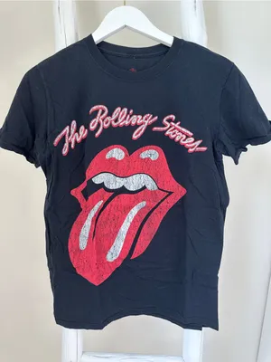 The Rolling Stones Black Cotton Tee with Red Tongue Graphic Size Medium thumbnail 1