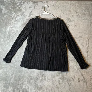 J Jill Sz Medium Embellished Crinkle‎ Peasant Split V-Neck Blouse Boho Black Tan thumbnail 5