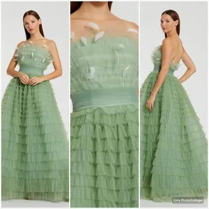 MAC DUGGAL 20530 Green Strapless Ruffle Gown with Feathers thumbnail 2