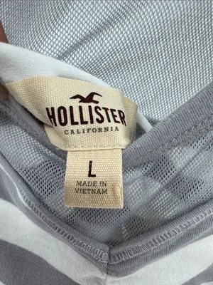 Hollister White Gray Striped mesh fitted Women’s Top rockabilly punk L going out thumbnail 11