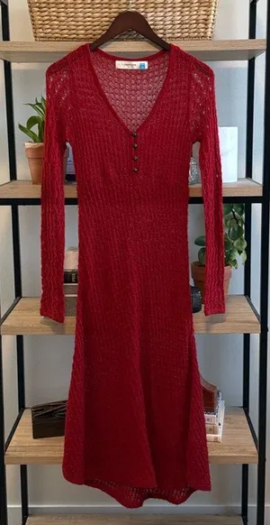 Sparrow Anthropologie Crochet Sweater Knit V-neck Maxi Button Placket Dress, S thumbnail 1