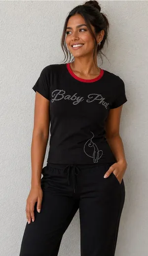 Baby Phat Black Tee with Red Trim and Rhinestone Accent thumbnail 1