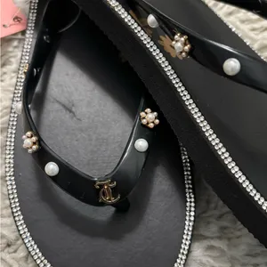 Juicy Couture Black Sandals with Gold Floral Design Size 7 thumbnail 8