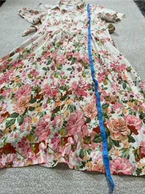 Floral Button-Front Midi Dress in Cream and Pink Size M thumbnail 14