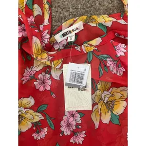 MIKEN Swim Cover-Up Dress 1X Poppy Red Citrus Floral Tie Straps Sheer‎ thumbnail 3