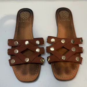 Vince Camuto Vazista Brown Leather Gold Studded Slide Sandals Size 8 thumbnail 3