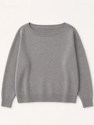 Women’s Gray Boat Neck Sweater Size S Oversized Relaxed Drop Shoulder Knit thumbnail 2