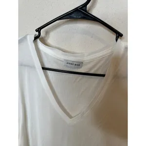 Anine Bing Lili V-Neck‎ Tee White Micromodal Cashmere Blend Short Sleeve Small thumbnail 2