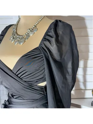Lucy in the Sky black mini dress puff sheer sleeve plunge V cocktail homecoming thumbnail 6