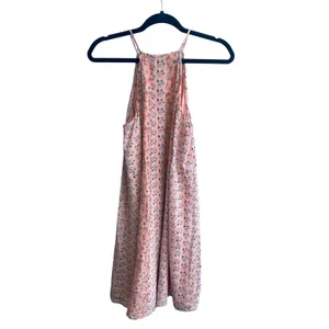 Rebecca Taylor Silk Floral Halter Mini‎ Dress Womens 2 Pink Blue Boho Pleated thumbnail 4