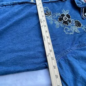 Andrew Sport size 1X boxy embroidered beaded velvet trim button down top. thumbnail 3
