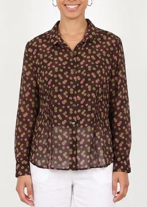 Style & Co Blouse Women Large Brown Geometric Dot Button-Down Excellent thumbnail 1
