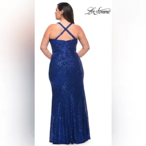 LA FEMME Curve Blue Sequin Formal Thigh‎ Slit Open Back Dress Sz 16 Homecoming thumbnail 4