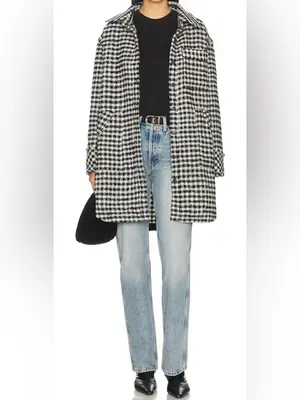 Free People "We The Free"‎ Get Around Houndstooth Shacket Black White L (NWT) thumbnail 2