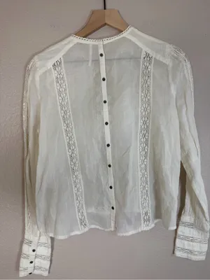 Free People Without You Lace Crochet Panel Ivory Peasant Blouse XS $148 thumbnail 8