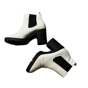 Topshop Women's White Chelsea Boots Size 7.5 Block Heel Fashion thumbnail 5