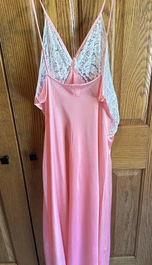 Vintage Slip Sleep Gown Pink Lace Sleepwear Size M/L Sexy Glamour Full Length thumbnail 6