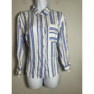 Cotélac Acoté Blue & Gold Striped Button Down Blouse French Designer Size XS/S‎ thumbnail 3