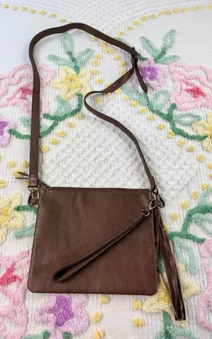 Artisan BY LANG Brown Faux Leather Tassel Crossbody Shoulder‎ Bag thumbnail 1