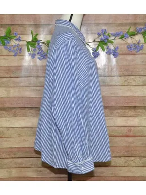 Retro Modcloth Blue Striped Lace Trim Long Sleeve Top Peter Pan Collar Size 4X thumbnail 5