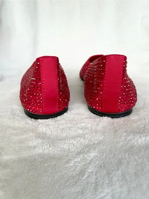 H&M Women's Red Crystal Embellished Ballet Flats 6 NWOT thumbnail 4