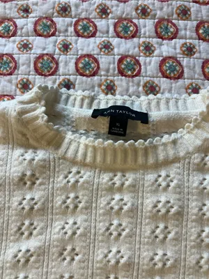 EUC Ann Taylor Cozy Pointelle Ivory Sweater size large retails $60 thumbnail 5