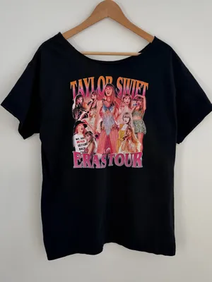 Taylor Swift Eras Tour Black Graphic Off the Shoulder T-Shirt thumbnail 1
