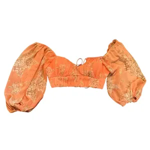 Hello Molly Flowy Sleeve Bustier Crop Top‎ Orange Floral Fairy Romantic Size XS thumbnail 2