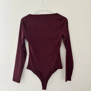 burgundy abercrombie long sleeve squareneck bodysuit thumbnail 3