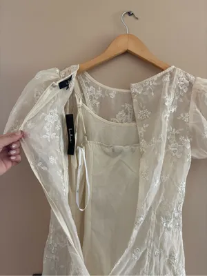 Lulus Elfrieda Cream Floral Embroidered Puff Sleeve Midi Dress Size Small Bridal thumbnail 11