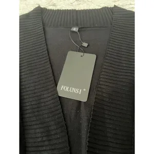 Womens Black Open‎ Front Cardigan Sweater Ribbed Trim Pockets Minimalist Small thumbnail 5