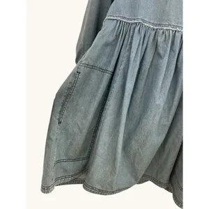 Free‎ People Denim Babydoll Mini Dress Blue Long Sleeve Pockets XS thumbnail 9