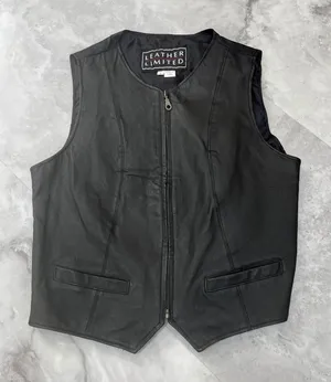 Vintage Leather Limited Vest Black Zipper Closure‎ Women's Size Large L thumbnail 1