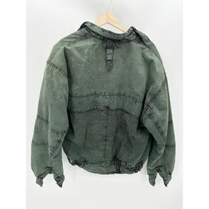 Expressions‎ Jacket Womens Large Green Acid Washed Full Zip Cotton Bomber Jacket thumbnail 2