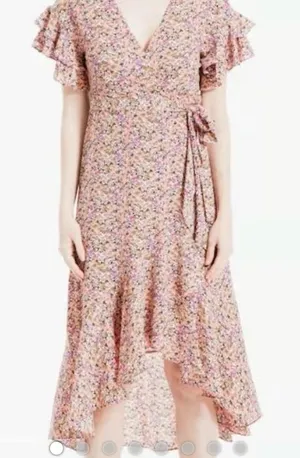Max Studio Pink Floral Ruffle Wrap High-Low Dress size large (rm86) thumbnail 1