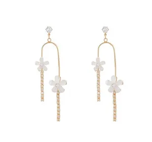 Women's Crystal Flower Dangle Drop Earrings Gold thumbnail 4