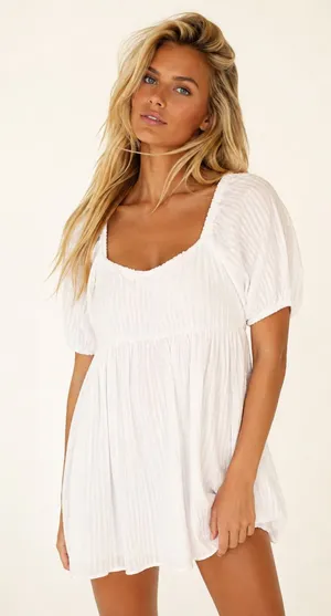 Old Navy Cotton Mini Dress White Puff Sleeve Cottagecore Coastal Clean Girl Boho thumbnail 1